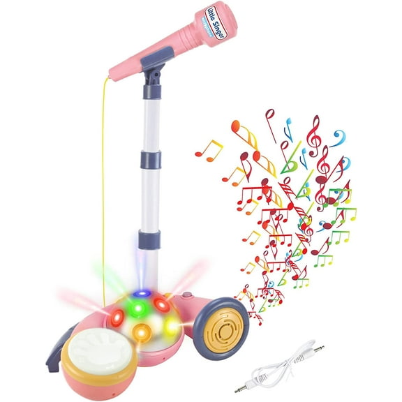 Kids Microphone with Stand, Toddler Karaoke Machine for Girls, Kids Singing Machine with Stand and Led Lights Disco Ball Karaoke Dance Party MP3/AUX