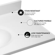 Design House Cultured Marble 37 x 19 Single Bowl Vanity Top with Backsplash and Centerset Mount, White