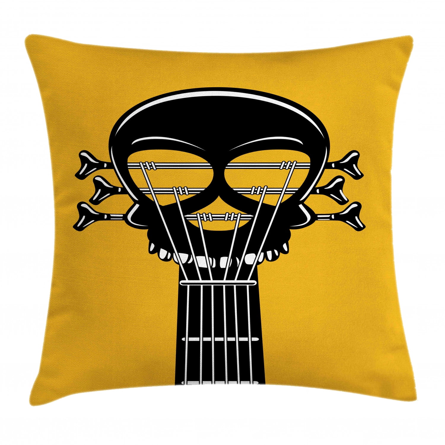 Rock and Roll Throw Pillow Cushion Cover, Guitar Riff with a Skull