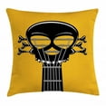 thumbnail image 1 of Rock and Roll Throw Pillow Cushion Cover, Guitar Riff with a Skull Passionate Music Heavy Tunes, Decorative Square Accent Pillow Case, 16" X 16", Earth Yellow Charcoal Grey White, by Ambesonne, 1 of 2