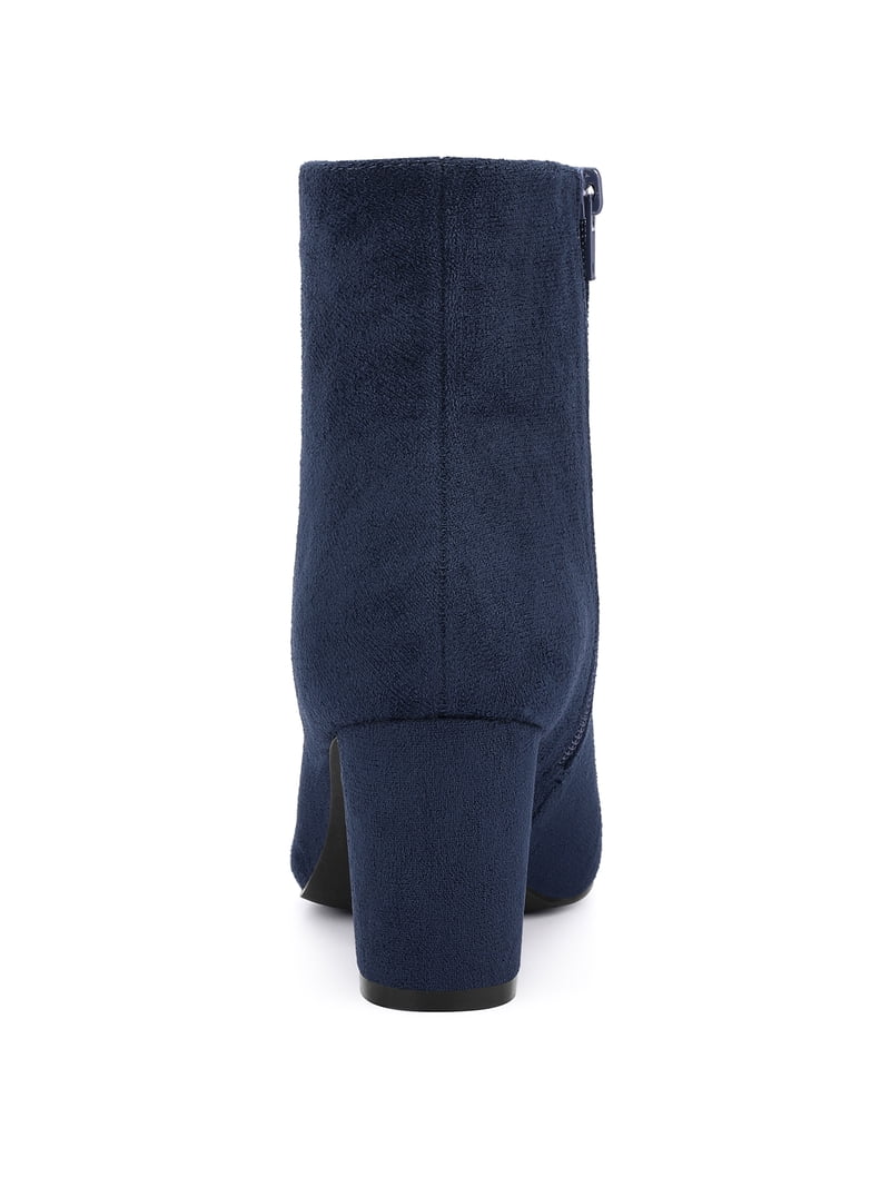 navy blue dress boots womens Women's Plain-Toe Suede Ankle Navy Blue Soft BLISSFUL STEP Valentine's Women's Boot