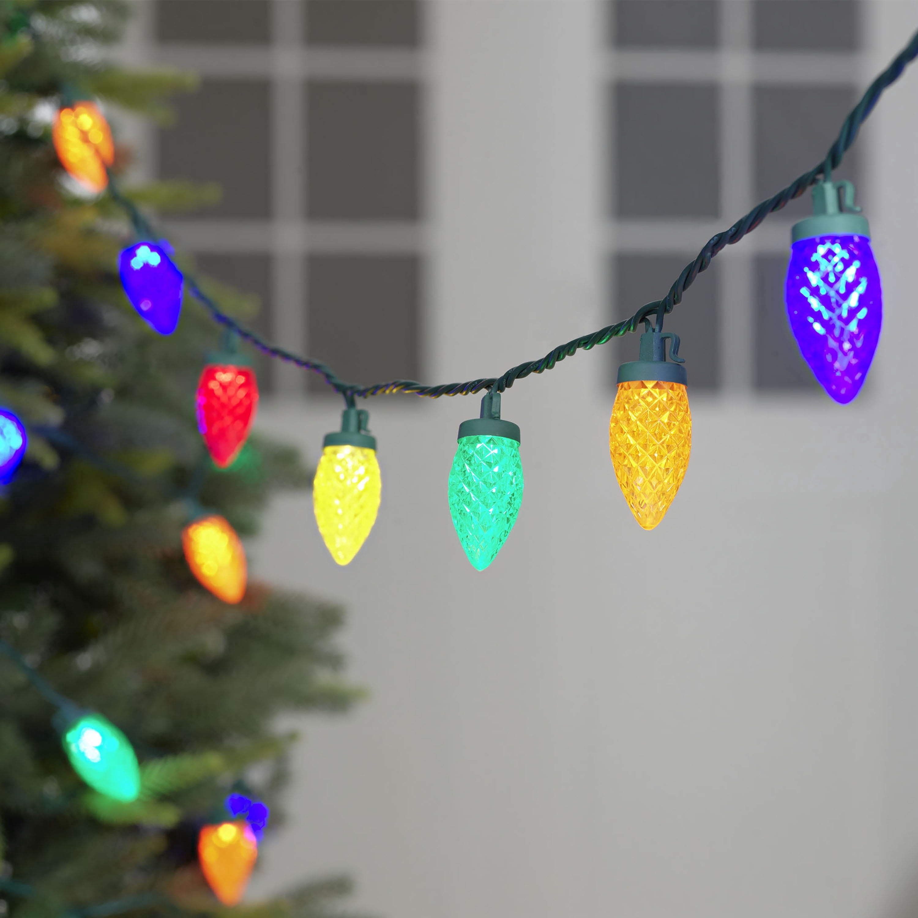 Indoor/Outdoor 100-Count LED Diamond-Cut C9 Christmas String Lights, Multicolor, Green Wire, 58.5', by Holiday Time