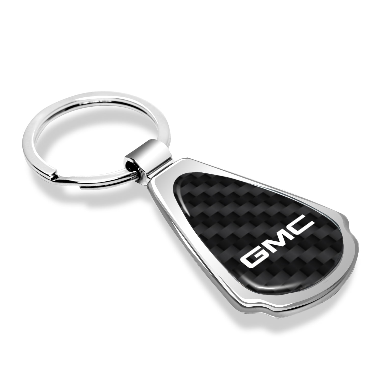 iPick Image for GMC Logo Real Black Carbon Fiber Chrome Metal Teardrop Key Chain, Official Licensed