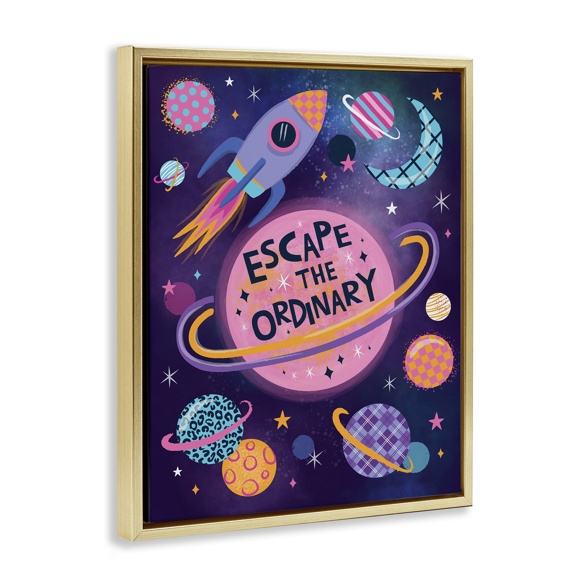 Stupell Industries Escape Ordinary Outer Space Astrology & Stars Painting Gold Floater Framed Canvas Art Print Wall Art, 25 x 31