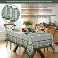 thumbnail image 2 of Christmas Holly Pinecone Border 60 x 102 Inch Rectangle Fabric Tablecloth, Holiday Hunter Green Border on White Background Fabric Table Cover for Dinner Party and Banquet, 2 of 8