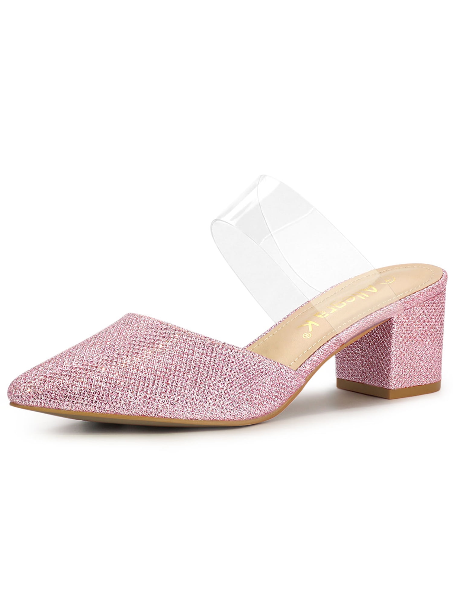 allegra k women's glitter clear ankle strap flat mules shoes