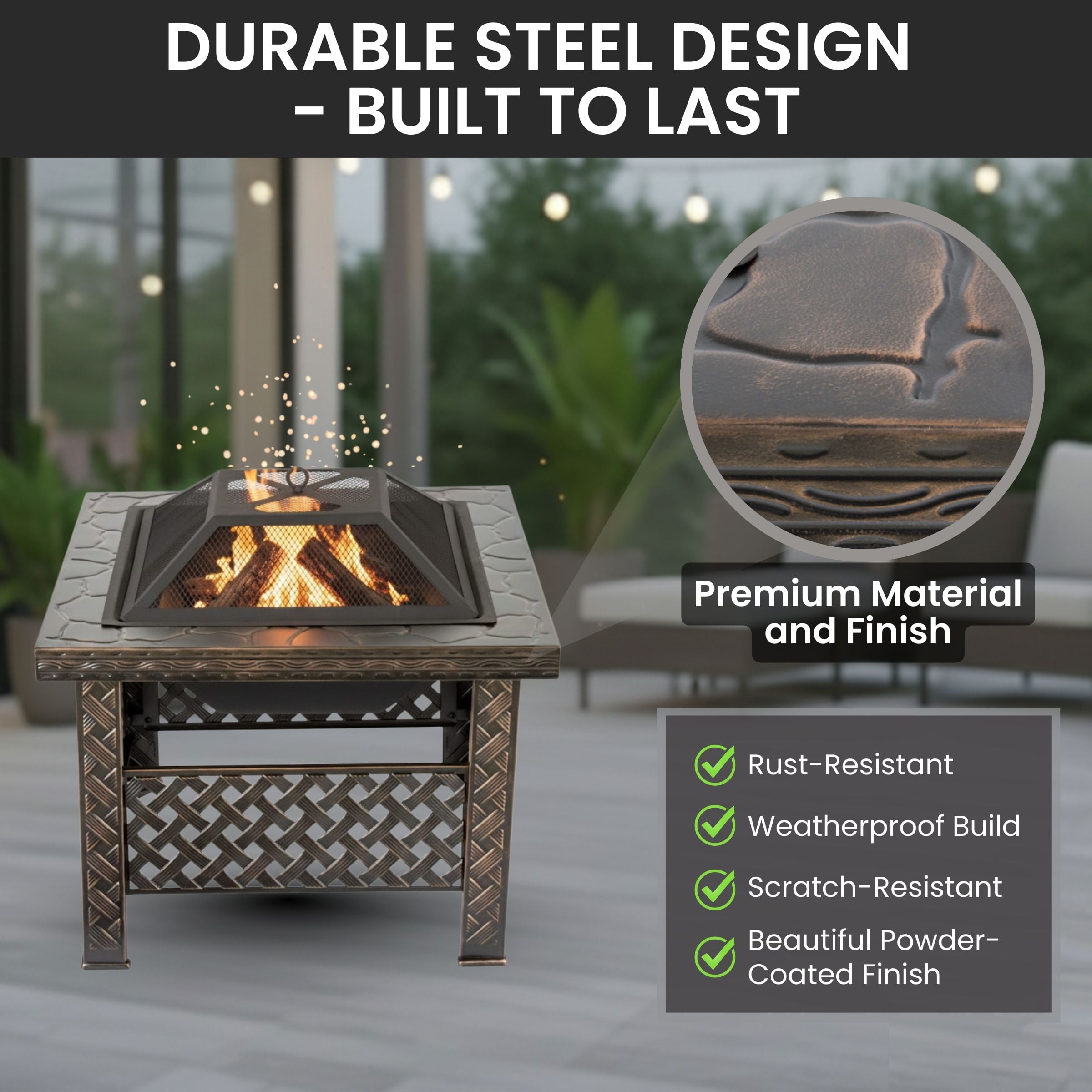 Pure Garden 26-Inch Outdoor Fire Pit with Screen, Cover, and Poker (Bronze)