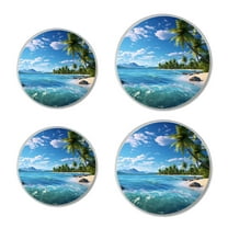 Round Stove Burner Covers 4 Pcs Metal Electric Stove Burner Covers 8Inch And 10Inch ,Palm Trees Beach Astronaut Hawaiian Tropical Seashore pattern