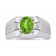 thumbnail image 1 of RYLOS Men's Rings Sterling Silver Rings Classic Designer  9X7MM Oval Gemstone &  Diamond Ring Peridot August Birthstone Ring Size 13, 1 of 7