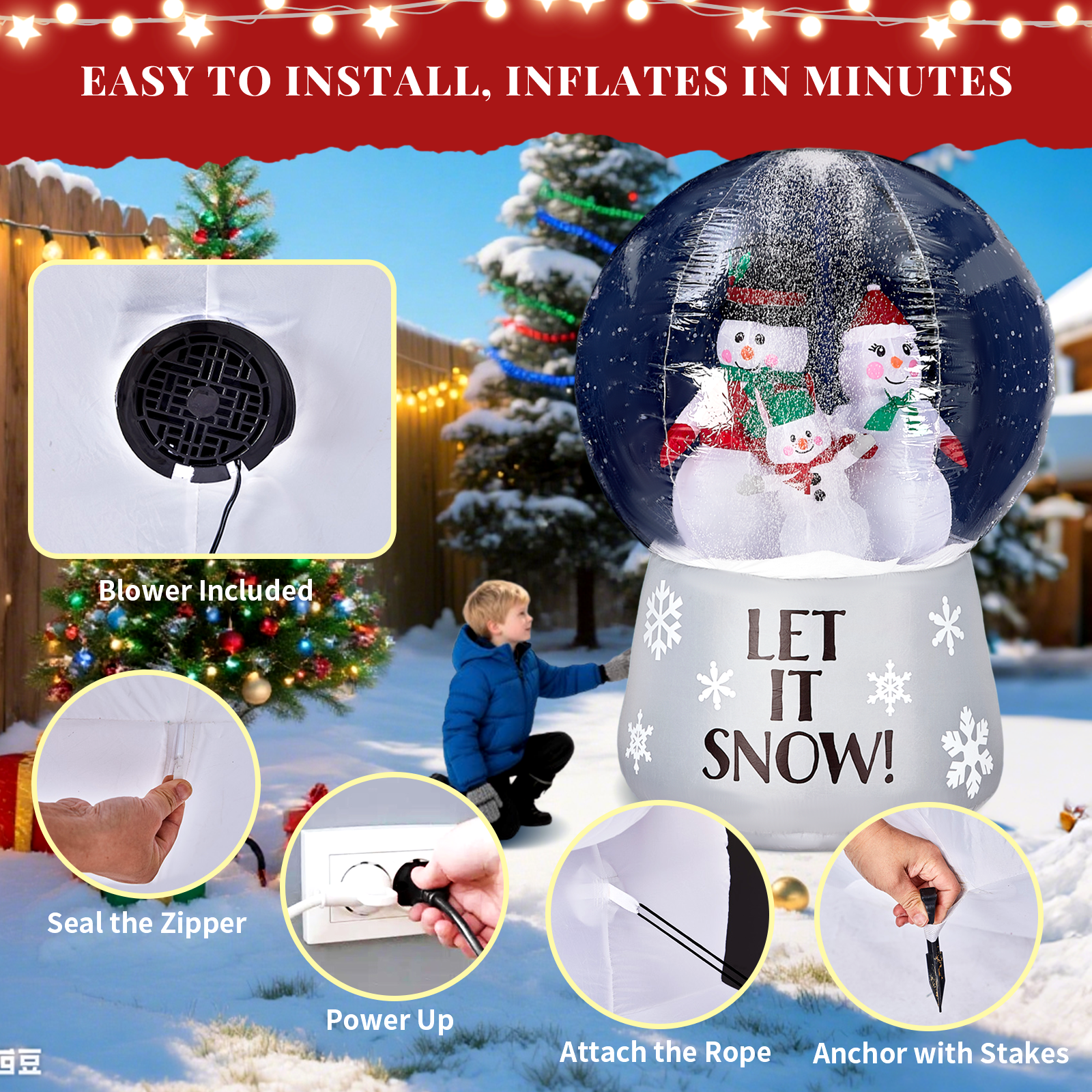6 FT Lighted Christmas Inflatable Decoration, Large Inflatable Snow Globe with Snowman Family, Funny Blow Up Yard Decorations with Built-in LED Lights for Holiday Party Front Yard Lawn Garden Decor
