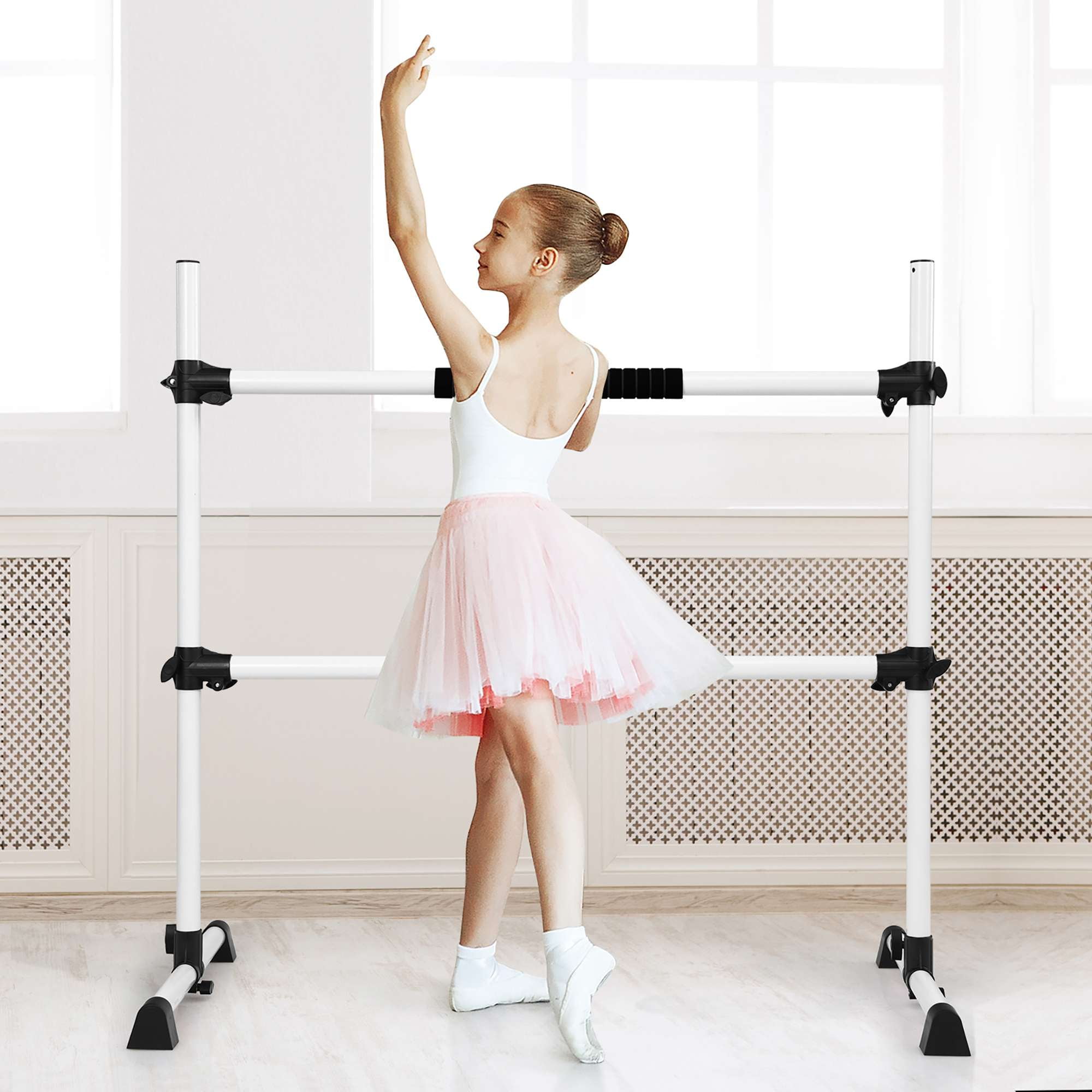 Costway 4 Portable Double Freestanding Ballet Barre Stretch Dance Bar Height Adjustable