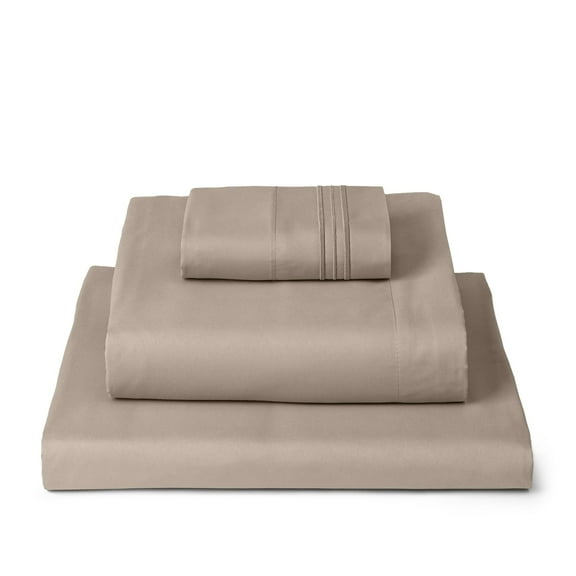 Mellanni 3-Piece Iconic Twin Bedsheet Set - Microfiber, 16" Deep Pocket, Cooling, Wrinkle, Fade, Stain Resistant, Tan