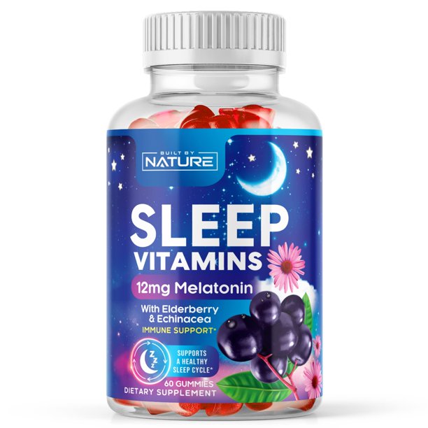 Sleep Vitamins 12mg Melatonin Gummies with Elderberry, Echinacea, Zinc