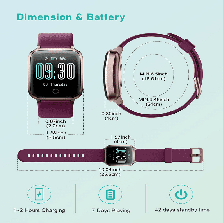 Willful Smart Watch for Women Men with Heart Rate Monitor IP68 Waterproof,  Fitness Tracker Watches Compatible with iPhone and Android Phones Violet 