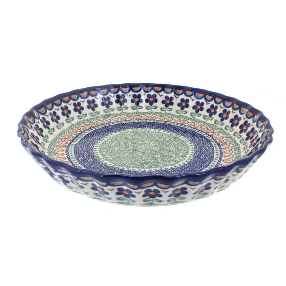 Blue Rose Polish Pottery Aztec Flower Pie Plate