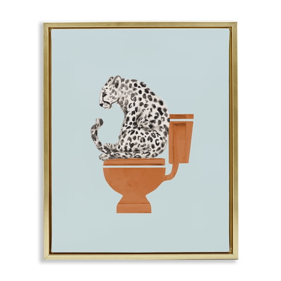 Stupell Industries Contemporary Cheetah on Bathroom Toilet Gold Floating Frame Canvas Art, 17 x 21, by Lanie Loreth