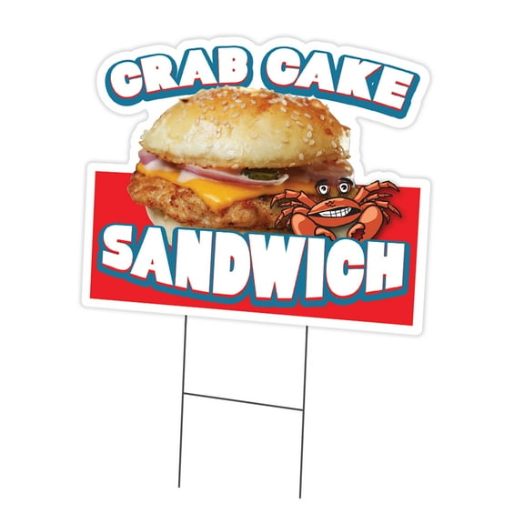 Crab Cake Sandwich 12" x 16" Yard Sign & Stake | Advertise Your Business | Stake Included Image On Front Only | Made in The USA