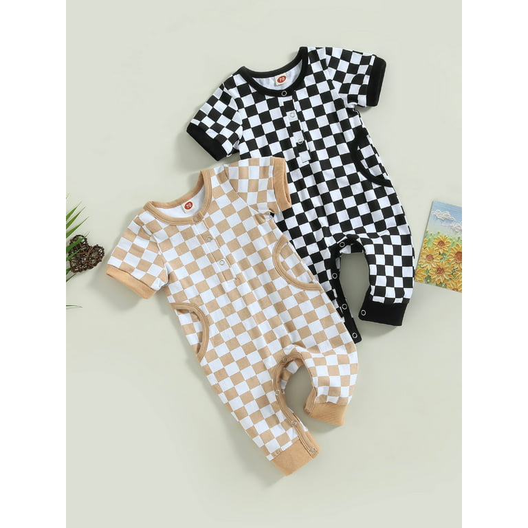 Jkerther Newborn Infant Boy Checkerboard Plaid Print Short Sleeve