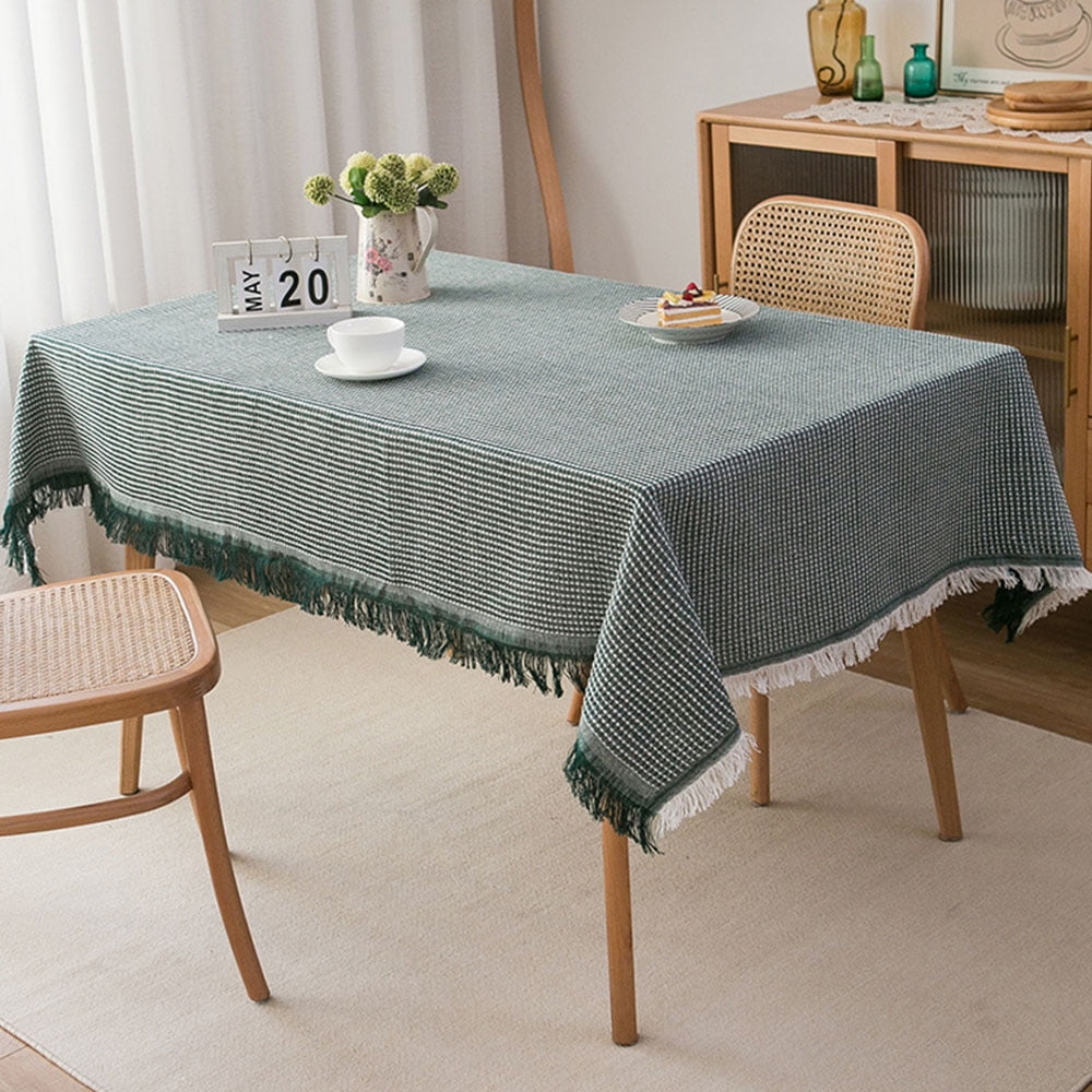 Yipa Gray Table Cloth Tassel Cotton Linen Table Cover for Kitchen Dinning  Wrinkle Free Tablecloths Rectangle/Oblong (35 x 35) 