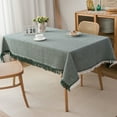 thumbnail image 1 of CUH Dark Green Table Cloth Tassel Cotton Linen Table Cover for Kitchen Dinning Wrinkle Free Tablecloths Rectangle/Oblong (35" x 94"), 1 of 3