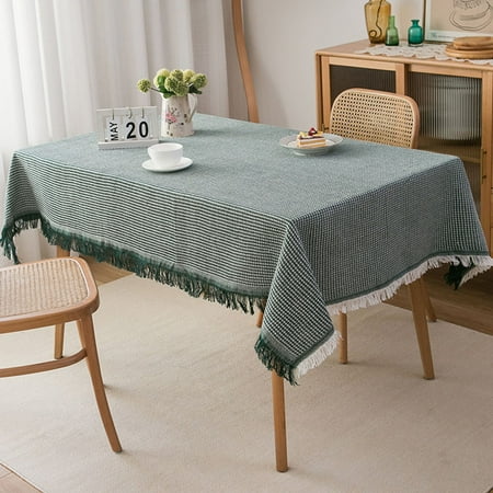 

Yipa Tassel Tablecloth Cotton Linen Rural Rectangle Square Tabletop Table Cover Wrinkle Waterproof Fabrics Great for Home Party Holiday (Dark Green 35 x 70 )
