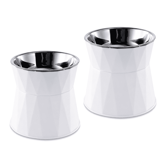  2Pcs Elevated Dog Bowls, Elevated Cat Bowls for Food/Water, Raised for Digestion, Whisker Relief, Easy Clean – White