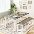 thumbnail image 2 of LinkRomat 3 Piece Dining Room Table Set for 4, 47" Farmhouse Dining Table with Benches, Rectangular Kitchen Sets for Small Space, Apartment, Restaurant, Grey & White, 2 of 10