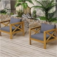 thumbnail image 5 of Teak Finish Acacia Wood Outdoor Conversation Set with 2 Armchairs and Side Table, Dark Gray Waterproof Cushions, 5 of 10