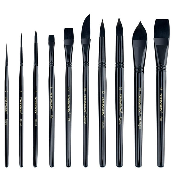 Transon 10pcs Natural Watercolor Paint Brush Set Professional for Watercolor Acrylic Ink Gouache Tempera