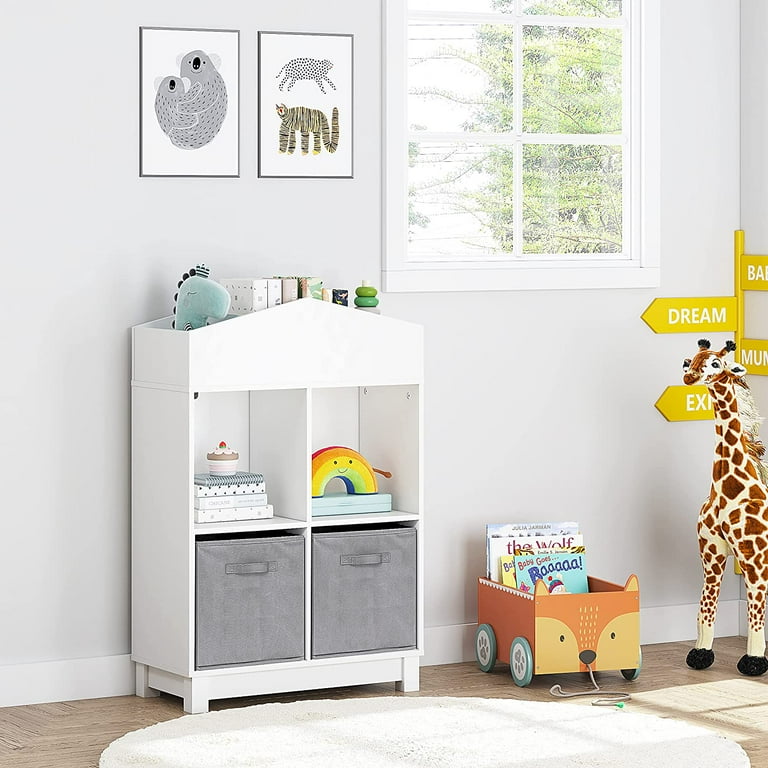 UTEX Kids Bookshelf Kids Dollhouse Bookcase with Toy Storage Slim Kids Bookshelves with 2 Bins for Small Space Freestanding Bookshelf Organizer
