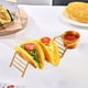 thumbnail image 1 of Soporte para tacos de acero inoxidable con taza para salsa | Tortillero individual | Soporte para tacos duradero, dorado y plateado | Exhibidor compacto para pan plano y panqueques | Diseño, 1 of 6