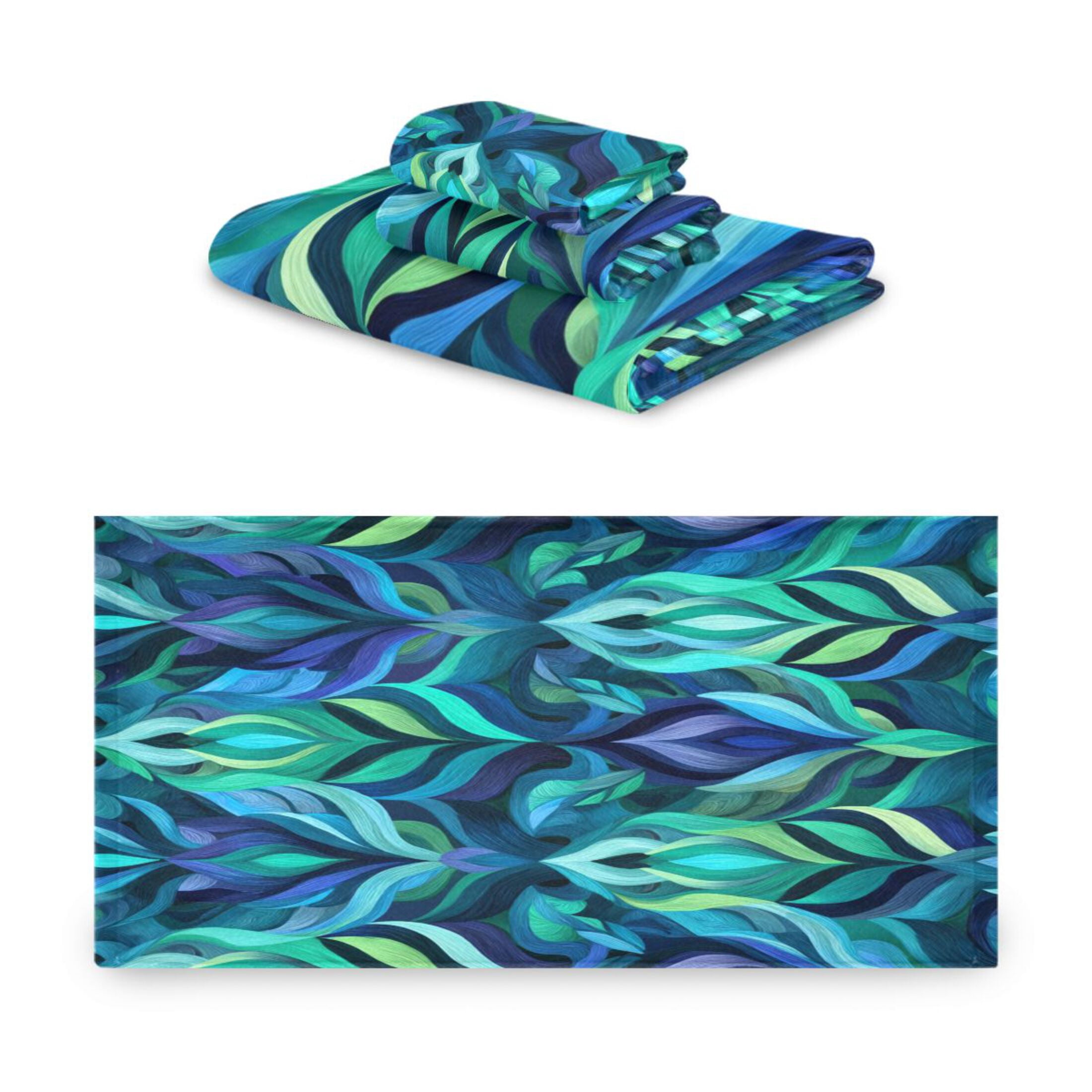 3 Piece Bath Towels Set Bath Towel, Hand Towel and Face Towel for Bathroom, Gym, Hotel Elegant Blue Abstract Shapes