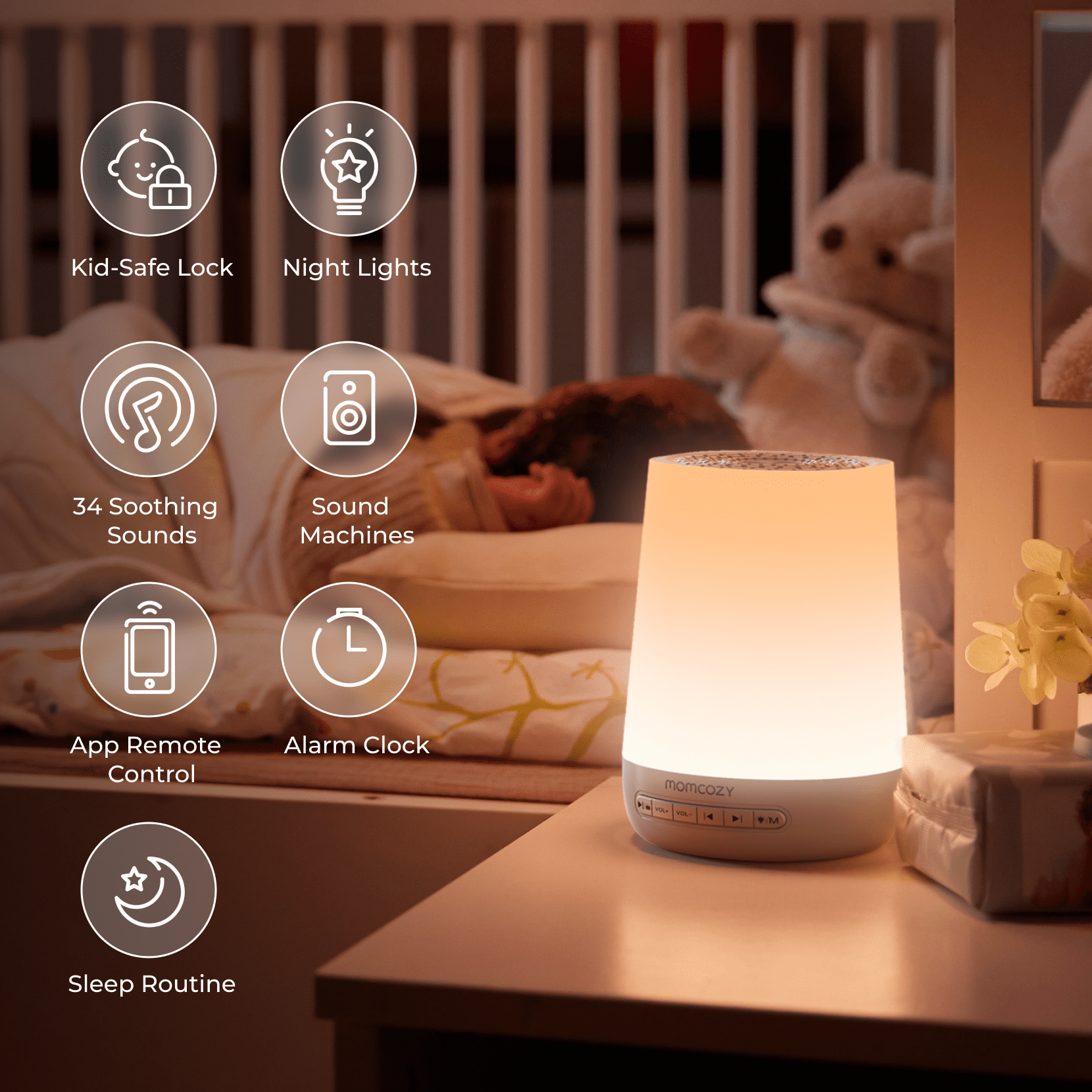 Momcozy Baby Sound Machine with Night Light and 34 Soothing Sounds