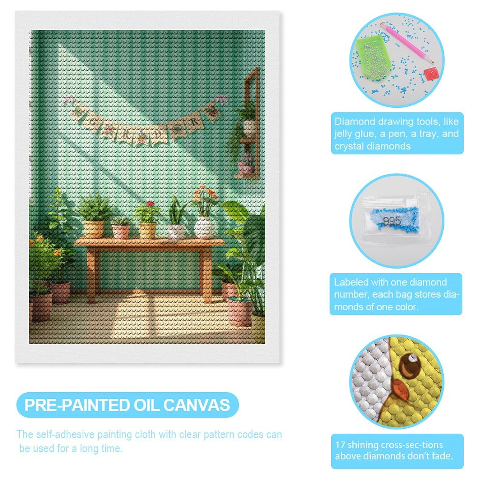 Diamond Art Kits for Adults, Indoor Plant Arrangement Striped Wall 5D Diamond Painting Kits for Adults Beginners, DIY Full Drill Diamond Painting, Gem Art and Crafts 12x16