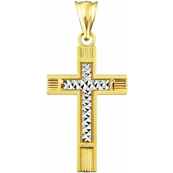 US GOLD 10kt Gold Diamond-Cut Cross Charm Pendant