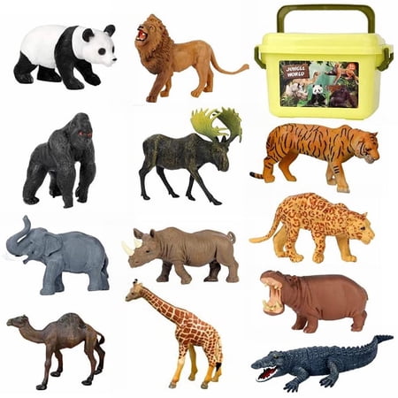 Mini Tudou Animal Toy Figurines Collectible Safari Animal Set,12 Piece Wildlife Figures Zoo Assorted Mini Plastic Animal Toy For Boys and Girls