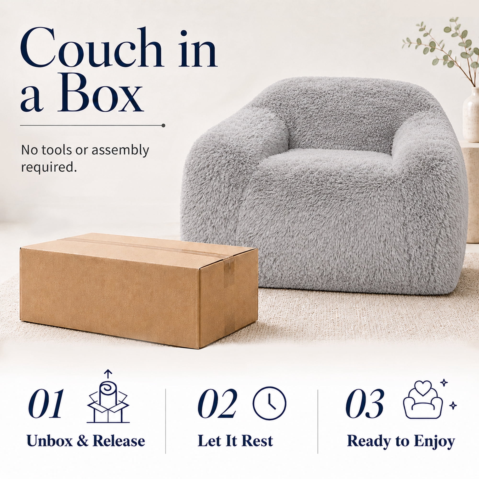 Aenkyo 40.6 Inch Faux Fur Single Sofa Chair, Comfy Lounge Chair in a Box, Gray