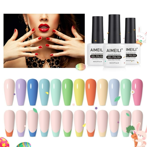 Set de esmaltes de uñas en gel AIMEILI Primavera/Verano Pascua, 12 colores