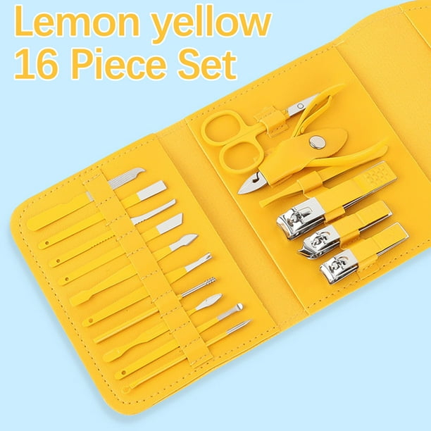Cortauñas 16 piezas/juego. Set de cortauñas, herramienta de maquillaje y belleza. Incluye estuche plegable y kit de cortauñas de acero inoxidable.