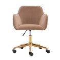 thumbnail image 4 of Modern Velvet Fabric Office Chair, Adjustable Height 360 revolving Office Chair with Gold Metal Legs and Universal Wheels, Soft Comfy Home Office Desk Chair ,Light Coffee Brown, 4 of 9