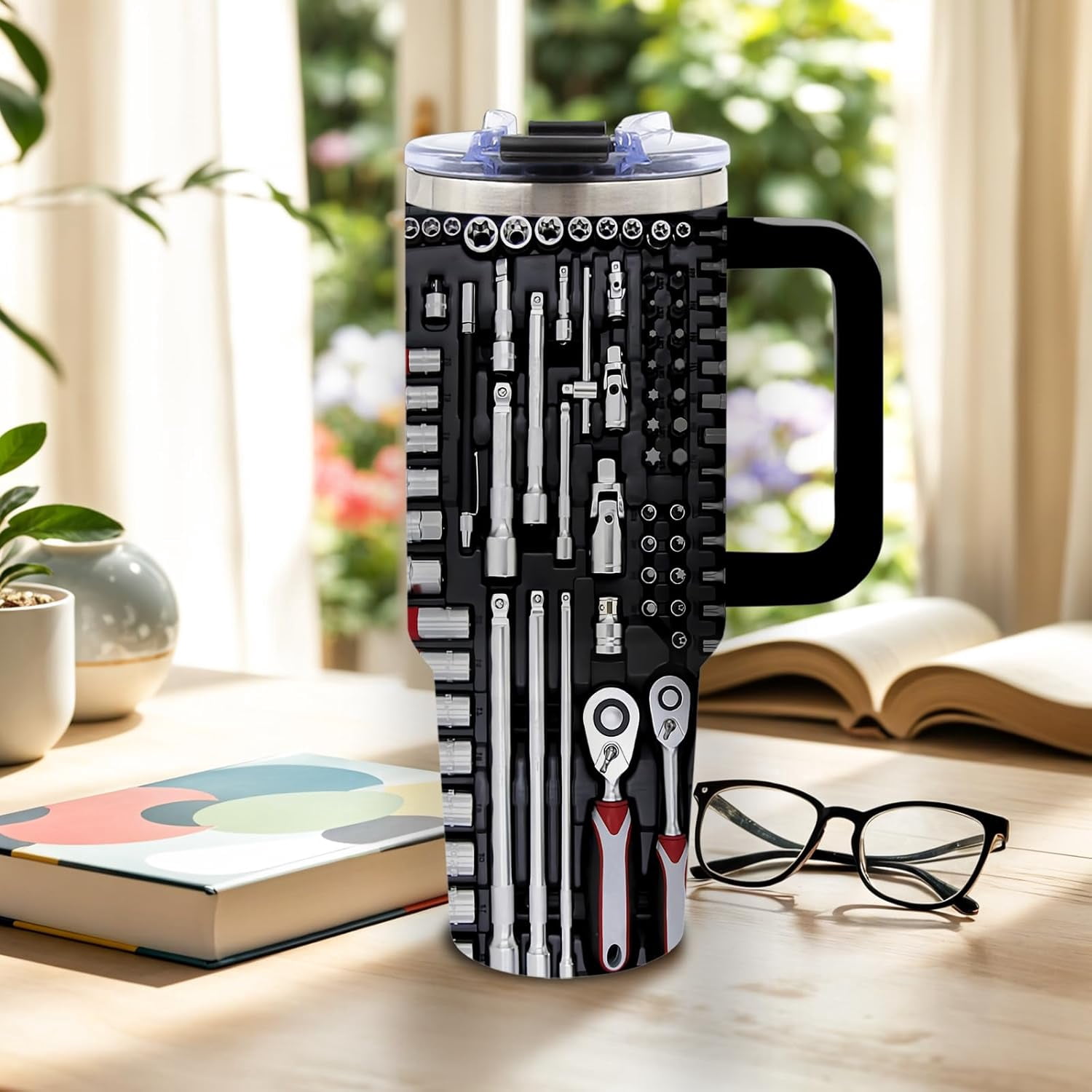 Mechanic Gifts for Men, Birthday Tumbler for Dad, Toolbox Christmas Thanksgiving Gift for Father, Realistic Gift Ideas, 40 Oz Tumbler with Handle Lid and Straw, 1PCS