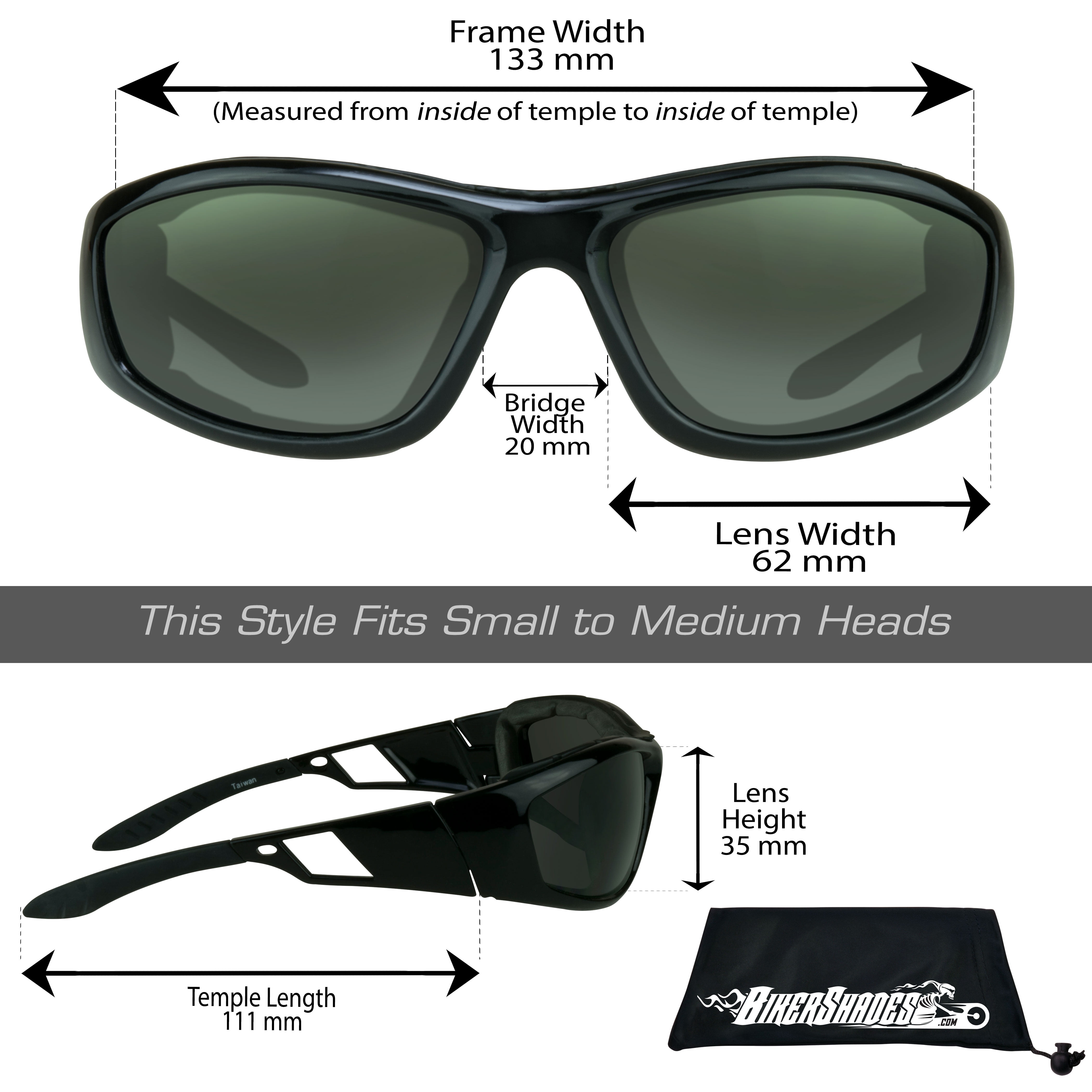 Bikershades Motorcycle Sunglass Goggles for Men and Women. Safety Impact Resistant Polycarbonate Lens Removable Foam
