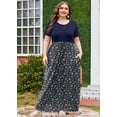 thumbnail image 4 of SHOWMALL Women's Plus Size Summer Beach Dress Maxi Navy Blue Clustered Floral 4X Short Sleeves Crewneck Casual Bohemian Sun Dress Full-Length Floral Long Dresses with Pockets, 4 of 5