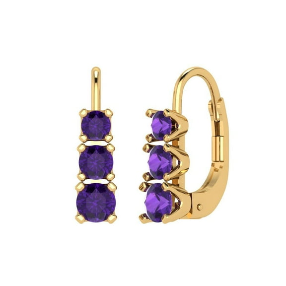 1.06 ct Lever-Back Drop Dangle Earrings for Women | 4mm Round Cut Natural Amethyst | 18K Yellow Gold