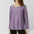 thumbnail image 2 of MIXUE Women Blouses Autumn Winter Linen Solid Color Round Neck Long Sleeve Loose Casual Fashion Womens Tops Sportswear,Purple,XXXL, 2 of 8