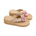 thumbnail image 4 of IEMIEMIEM Women's Cute Sandals 3D Floral Applique Woven Fabric Platform Wedge Flip Flops Thick Cushion Thong Sandals For Summer Beach Vacation Wear Pink 7 Wide, 4 of 8