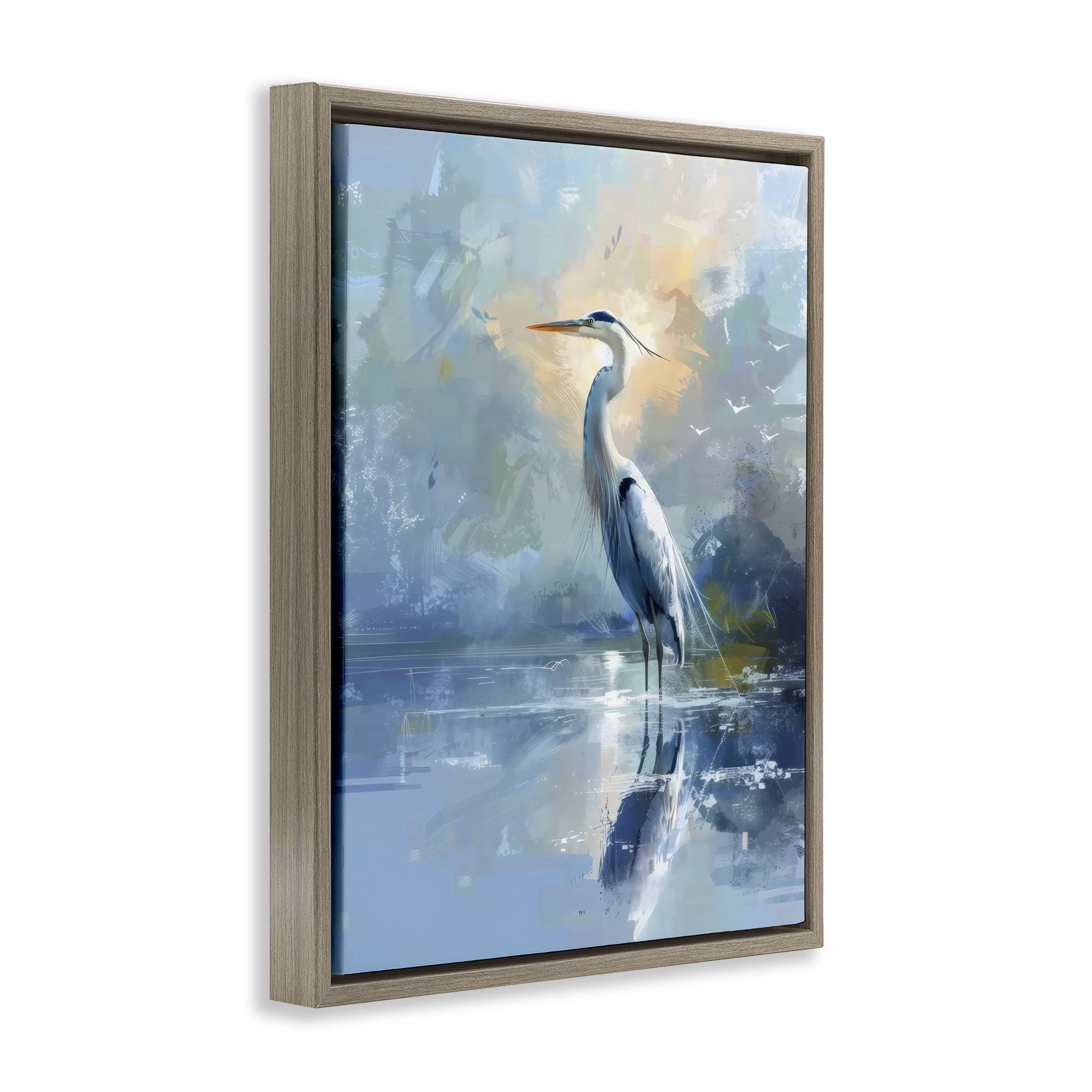 Stupell Industries Tranquil Heron with Dawn Glow Brown Framed Floater Canvas Wall Art, design by Creative Studio