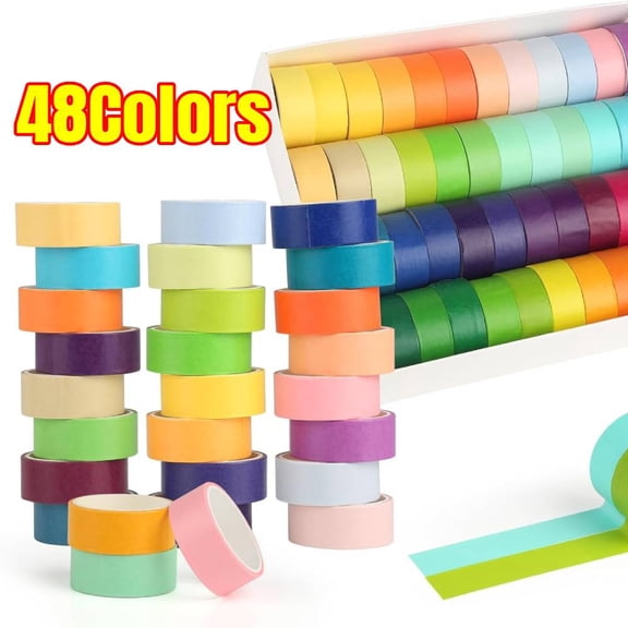 48 Rolls Washi Tape Set , Decorative Tape, Colored Tape, Scrapbook Tape, Craft Tape for Scrapbook Supplies, Journaling, Washy Tape, Washy