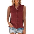 thumbnail image 6 of FAVIPT Womens Plus Size Linen Tops Plain Sleeveless Button Down Tunic Tees Gauze V Neck Collared Shirts Casual Fashion Summer 2025 Blouses Wine,XXXXXL, 6 of 7