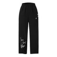 thumbnail image 2 of ICHUANYI Clearance Women Lady Casual Pocket Flowers Print Elastic Waist Wide Leg Pants Trousers(Black, M) ICHUANYI WER2023081206424, 2 of 8